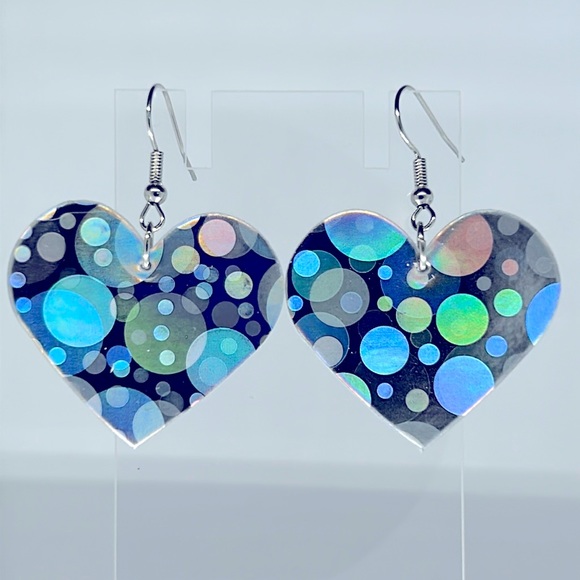 Handmade Jewelry - Faux Dangle Earrings Heart Iridescent color changing Colorful  Fashion Jewelry